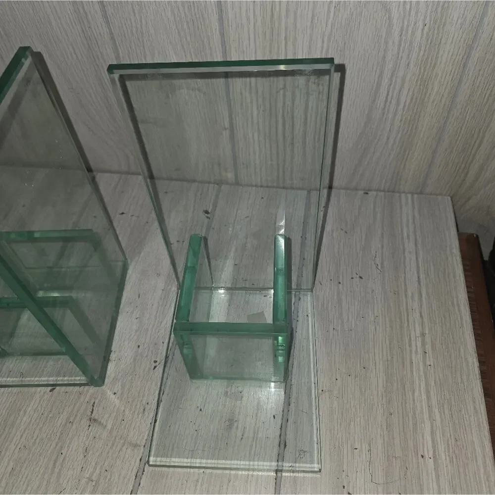 Vtg Minimalist Clear Glass Bookends With Candle Holder/Planter MCM Art Heavy